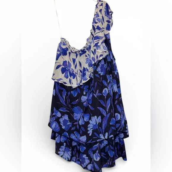 Anthropologie Floral One-Shoulder Tiered Dress Blue Plus Size 2X - Picture 8 of 11